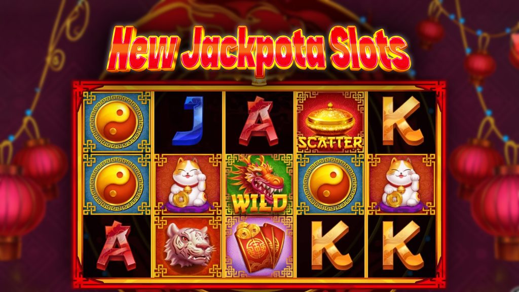 New jackpot slots game featuring Asian-themed symbols like dragons, lucky cats, golden yin-yang icons, and wild and scatter bonuses