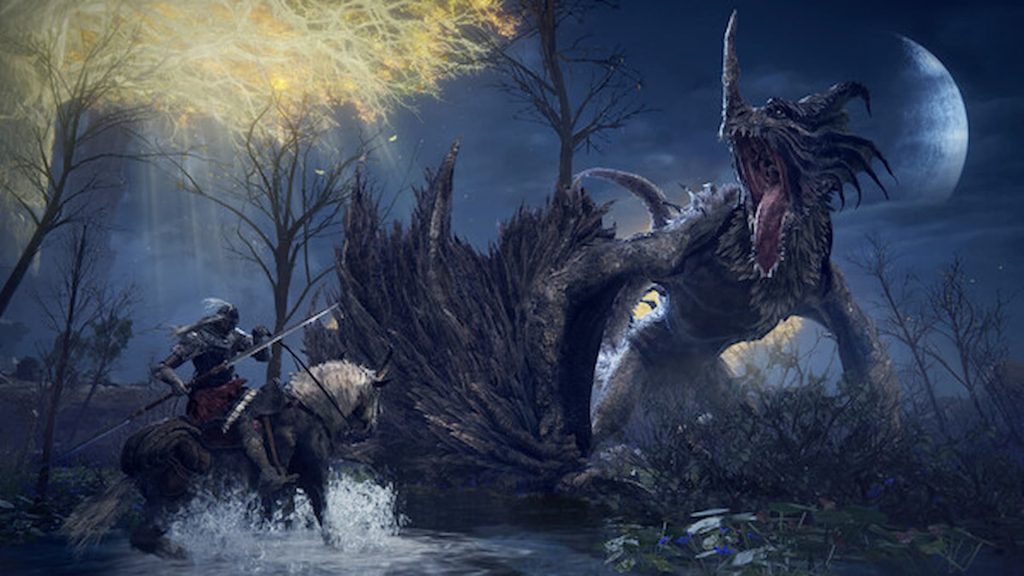 Fighting a dragon in Elden Ring