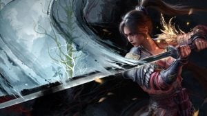 A main character in Wuchang: Fallen Feathers slicing with a sword.