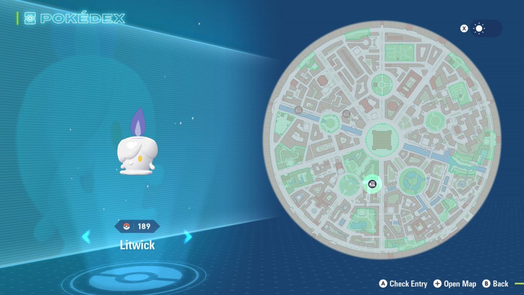 A map in Pokemon Legends Z-A showing Litwick's spawn location