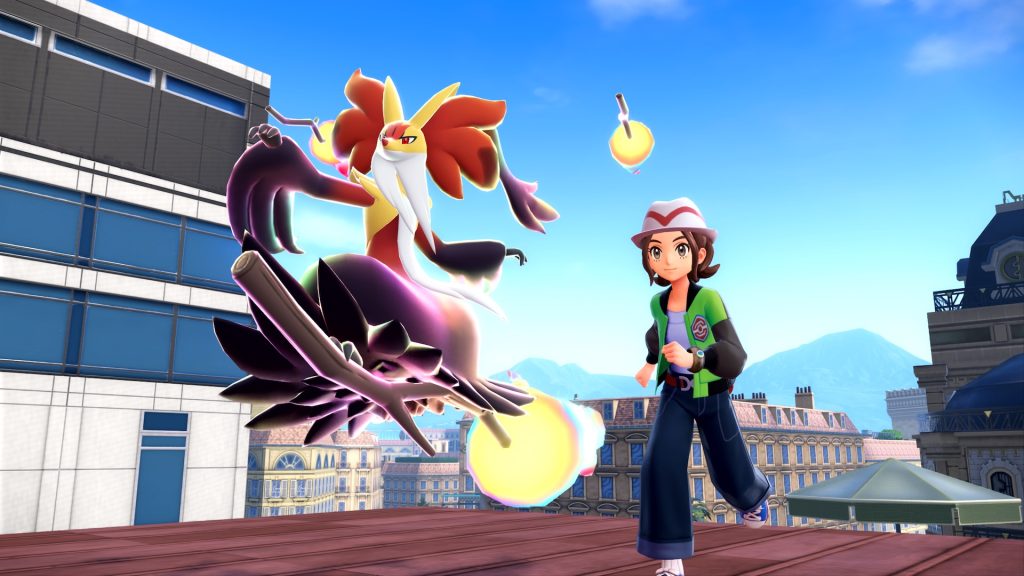 A player and Mega Delphox in Pokemon Legends Z-A