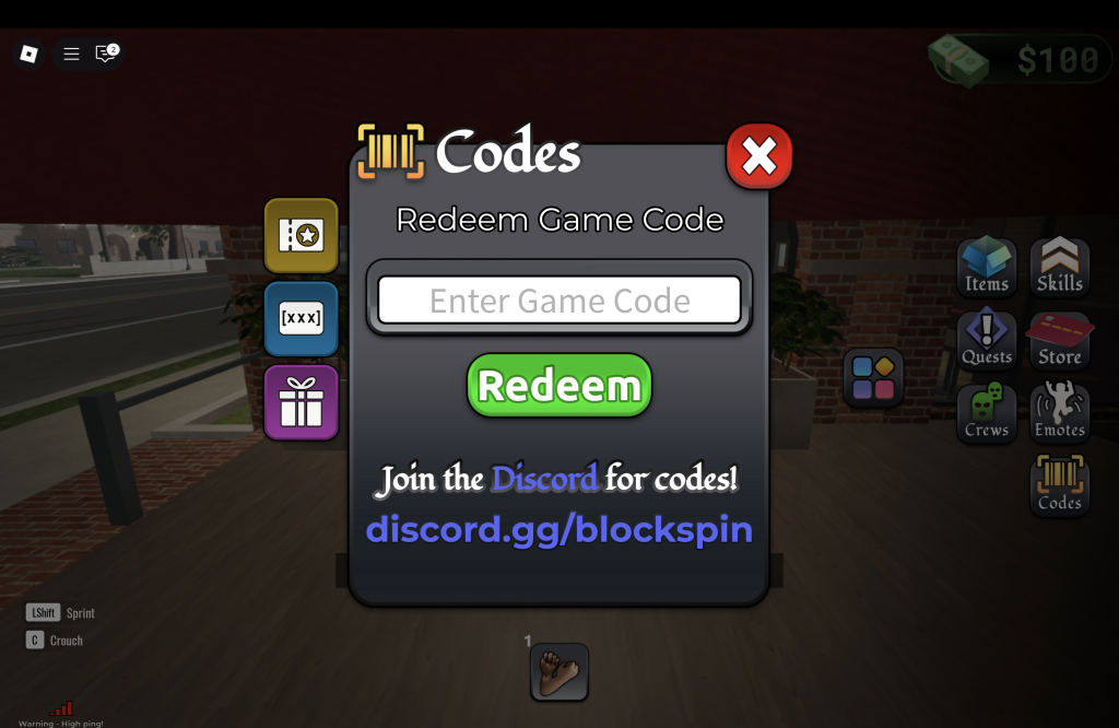Blockspin Codes redemption page