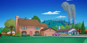 A view of The Simpsons house in Fortnite