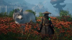 player walking with giant dog wolf in beast of reincarnation soulslike