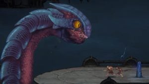 kratos and deimos attacking snake boss in god of war sons of sparta