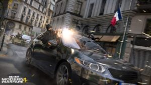 cod operator shooting out of moving car in modern warfare 4