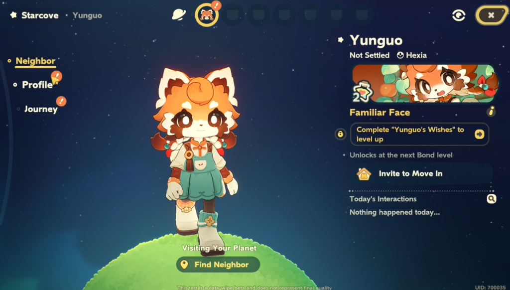 A companion bond screen in Petit Planet