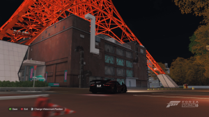 A car beneath Tokyo Tower in Forza Horizon 6