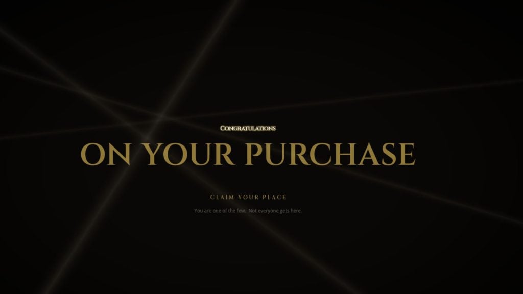 congratulations on your purchase screen