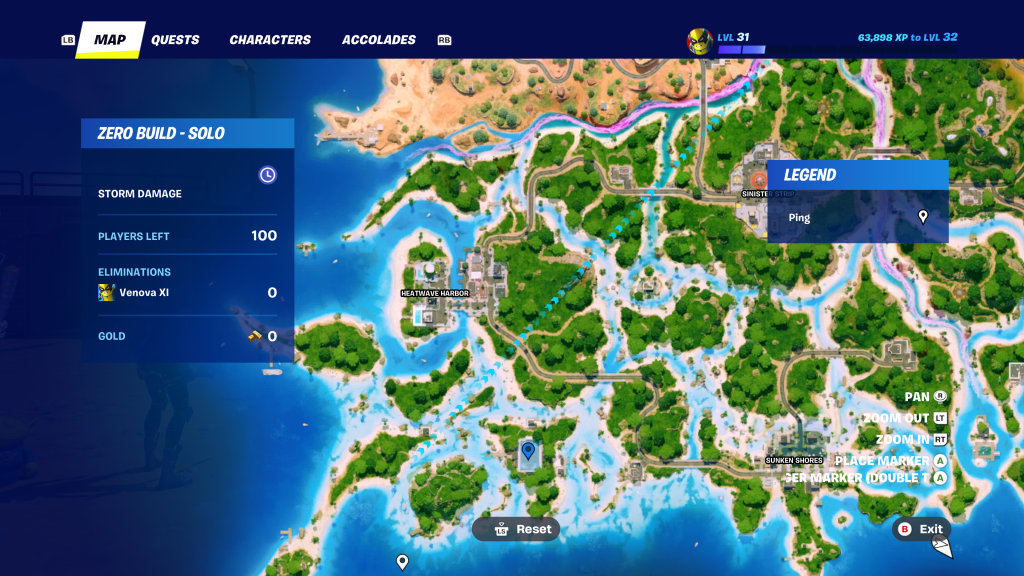 A location on the map marked