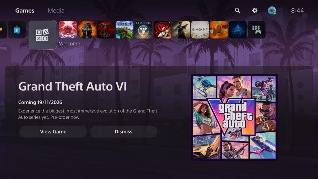 GTA 6 Welcome Page PS5