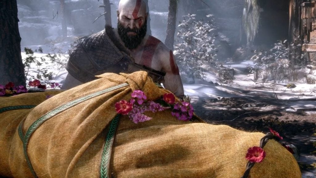 kratos looking at faye in god of war laufey