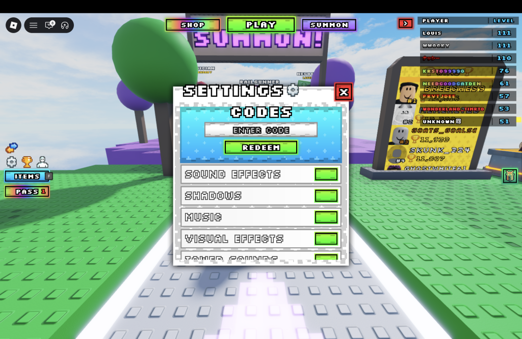 Noob Tower Defense Code Redemption Menu