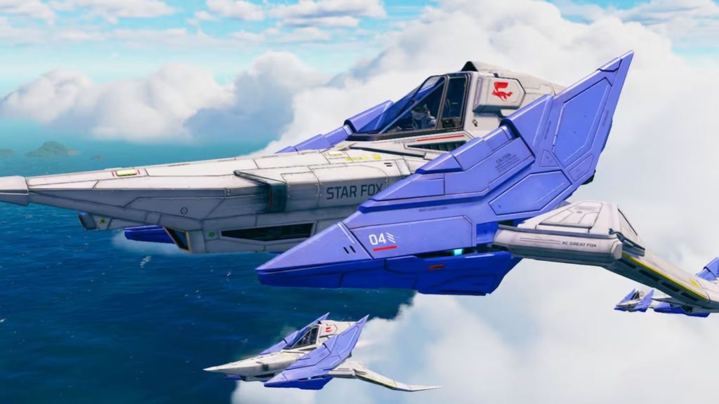 star fox ship flying