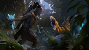 main character attacking dinosaurs in turok origins