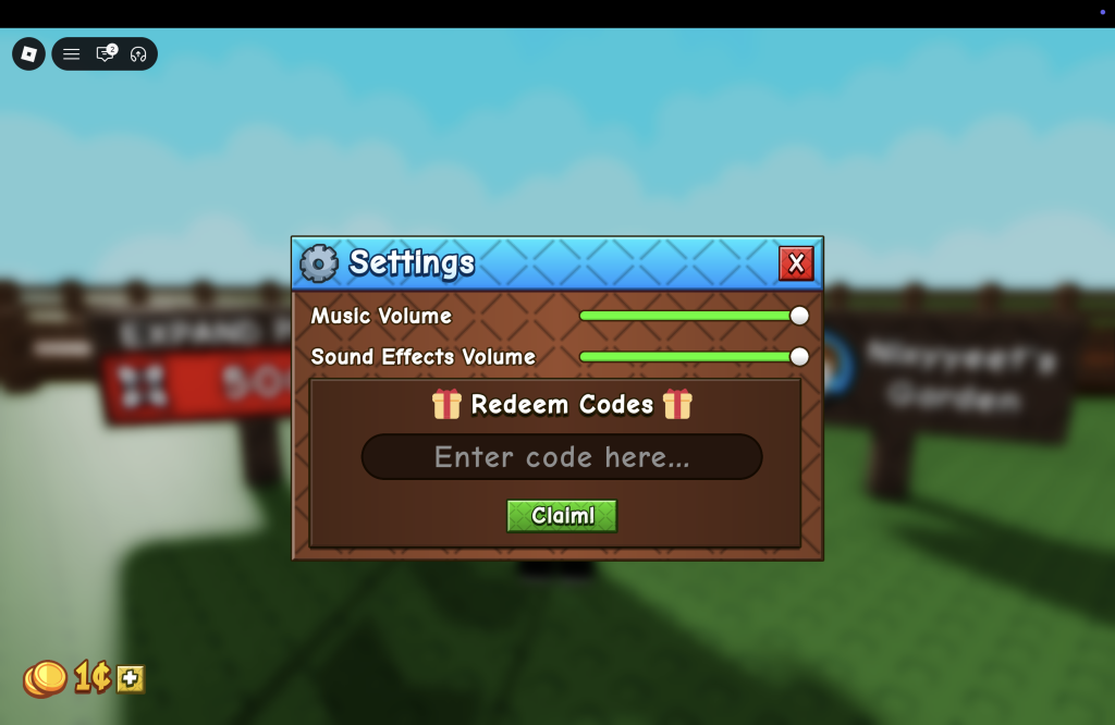 Grow A Garden 2 Codes Redemption Menu