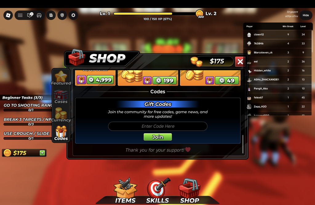 Murder Duels Codes Redemption Menu