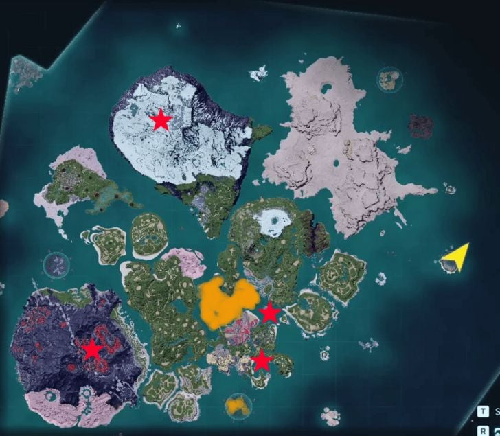A map of Palworld with locations marked