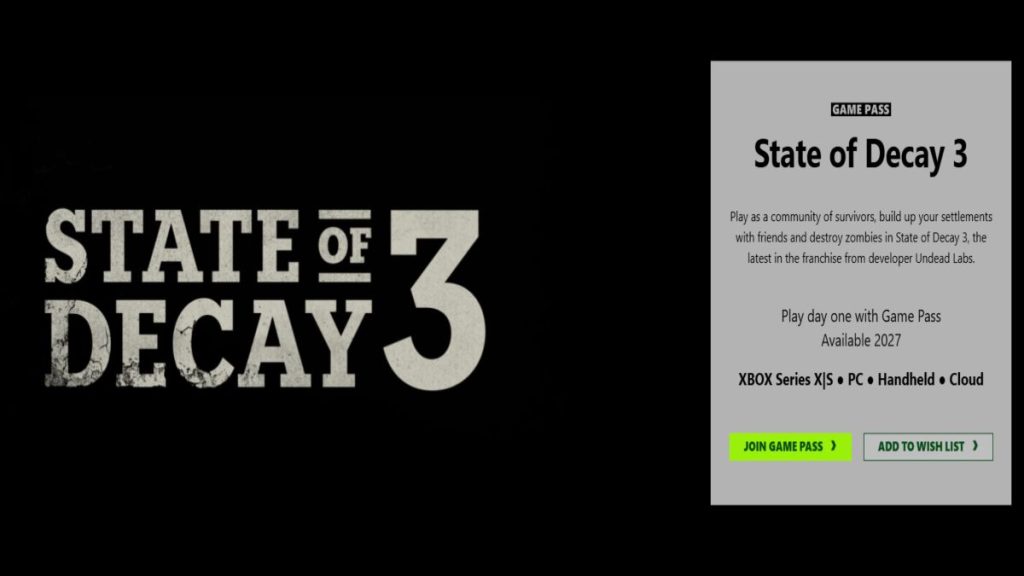 State of Decay 3 Game Pass announcement