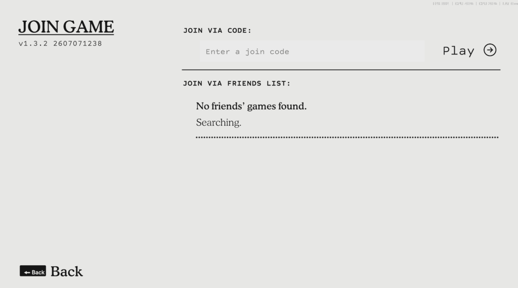 The Join Game screen in Big Walk