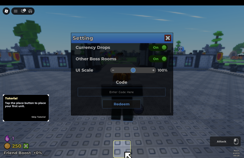 Be The Final Boss Codes Redemption Menu