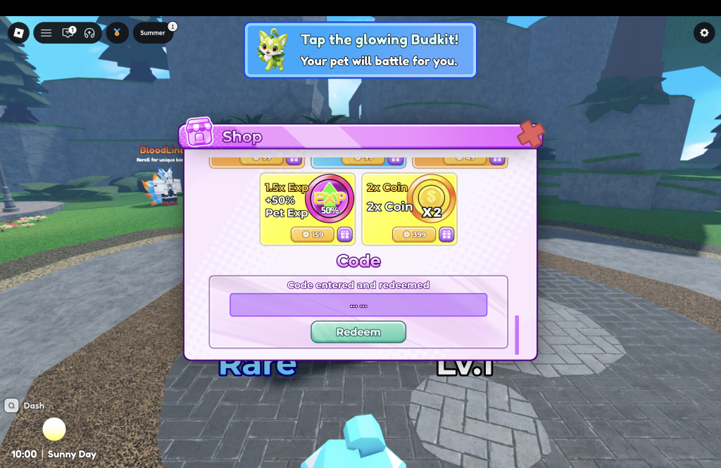 Blox Monsters Codes Redemption Menu