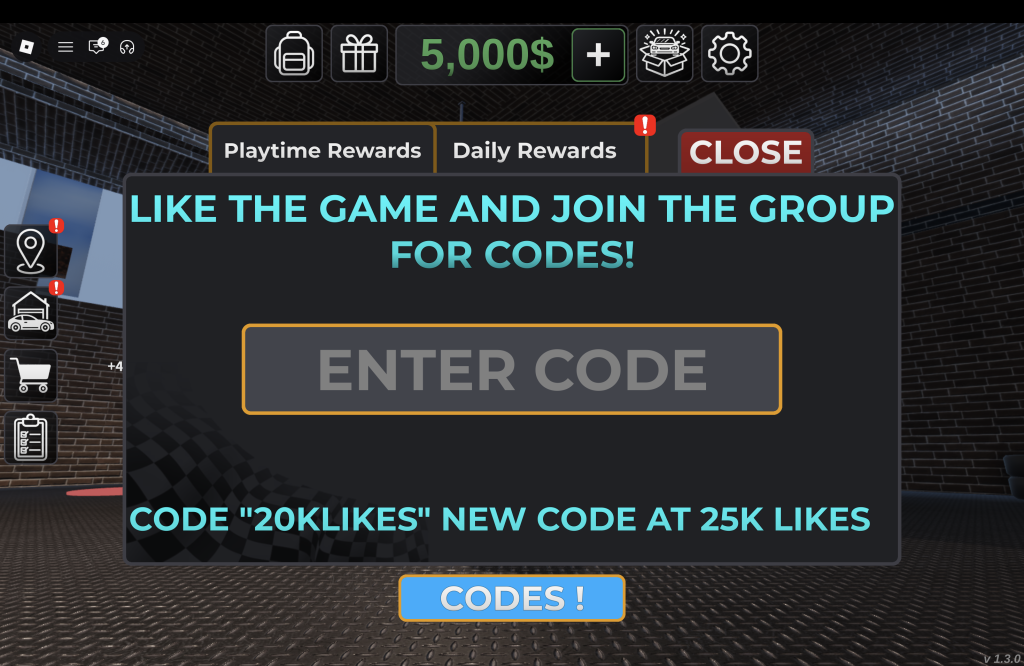 Car Flipper Codes Redemption Menu