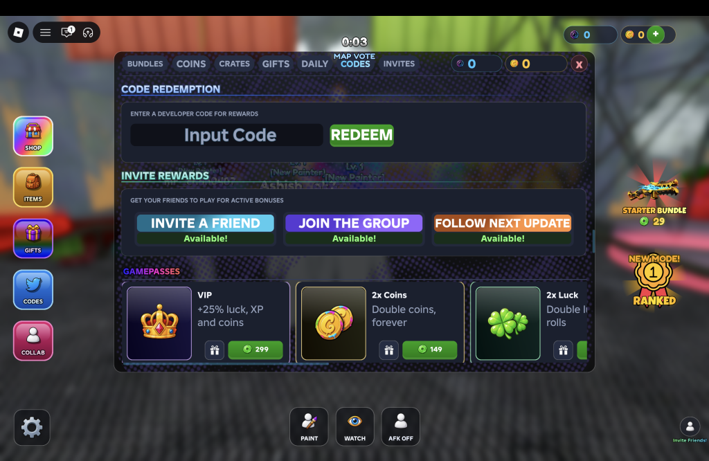 Chameleon Codes Redemption Menu