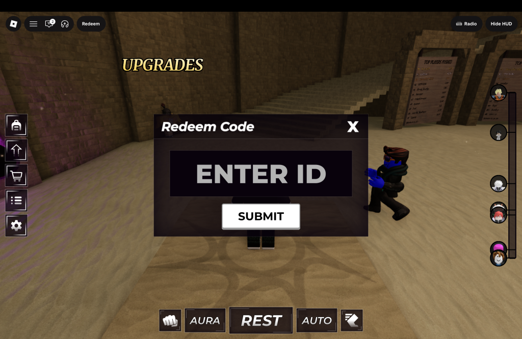 Re Aura Codes Redemption Menu