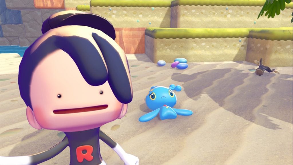 A player alongside Manaphy in Pokopia
