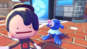 A player and Popplio in Pokopia