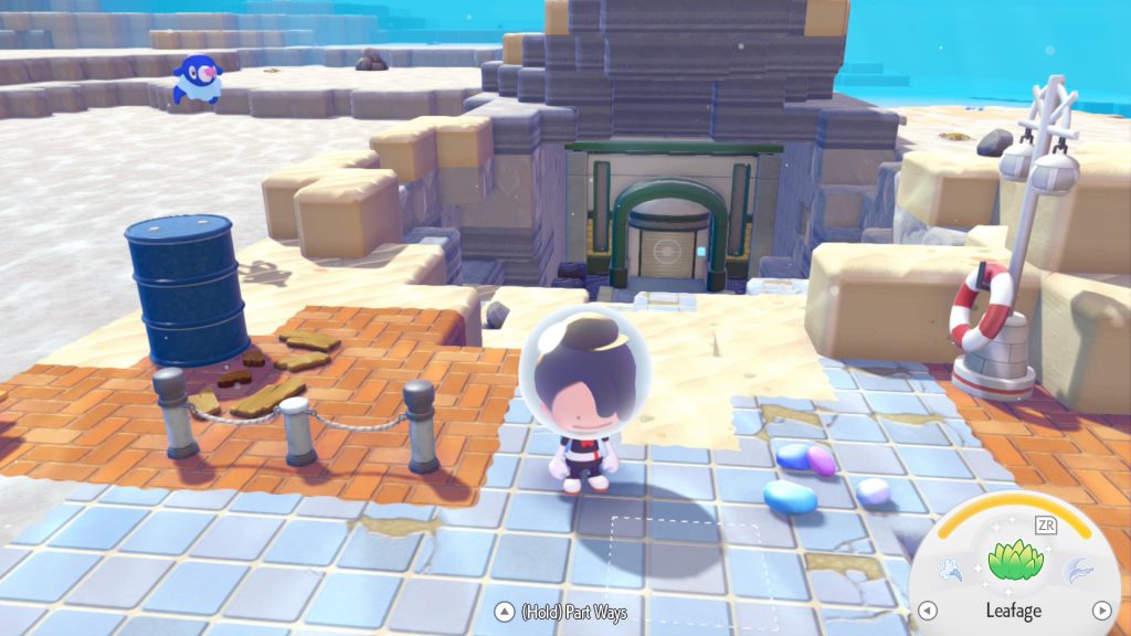 A player by an underwater gate in Pokopia