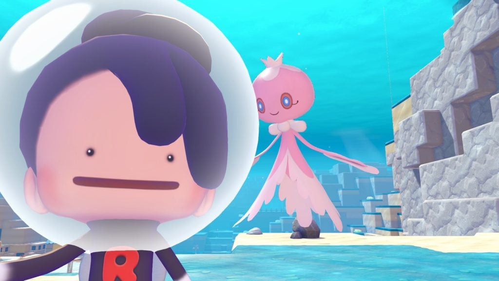 A player and Frillish in Pokemon Pokopia