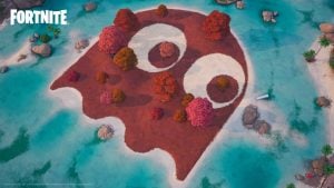 An island in the shape of a Pac-Man Ghost in Fortnite