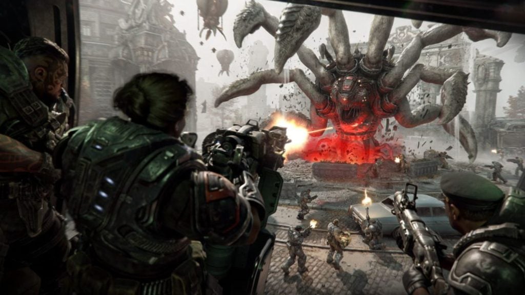 using helicopter machine gun on locust in gears of war e-day