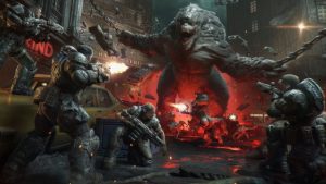 fighting giant locust enemy in gears of war e-day