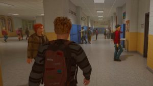 student walking through agefield high corridor