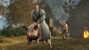 player riding animal in join us