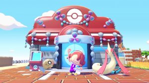 A character, Feebas and Milotic in Pokemon Pokopia