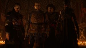 the blood of dawnwalker cutscene featuring multiple characters