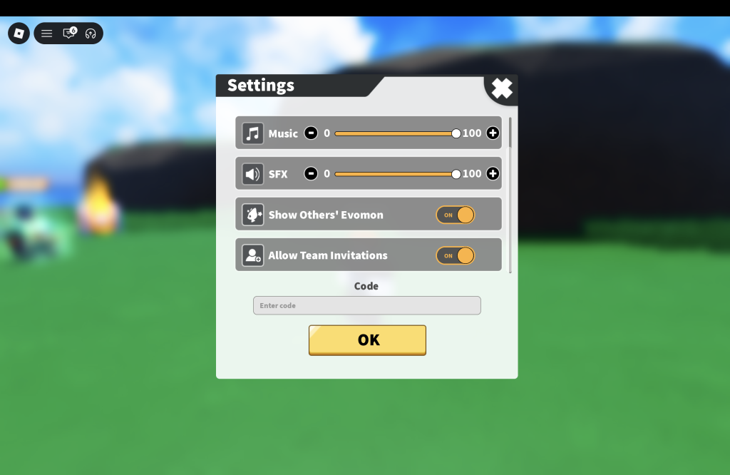 Evomon Codes Redemption Menu