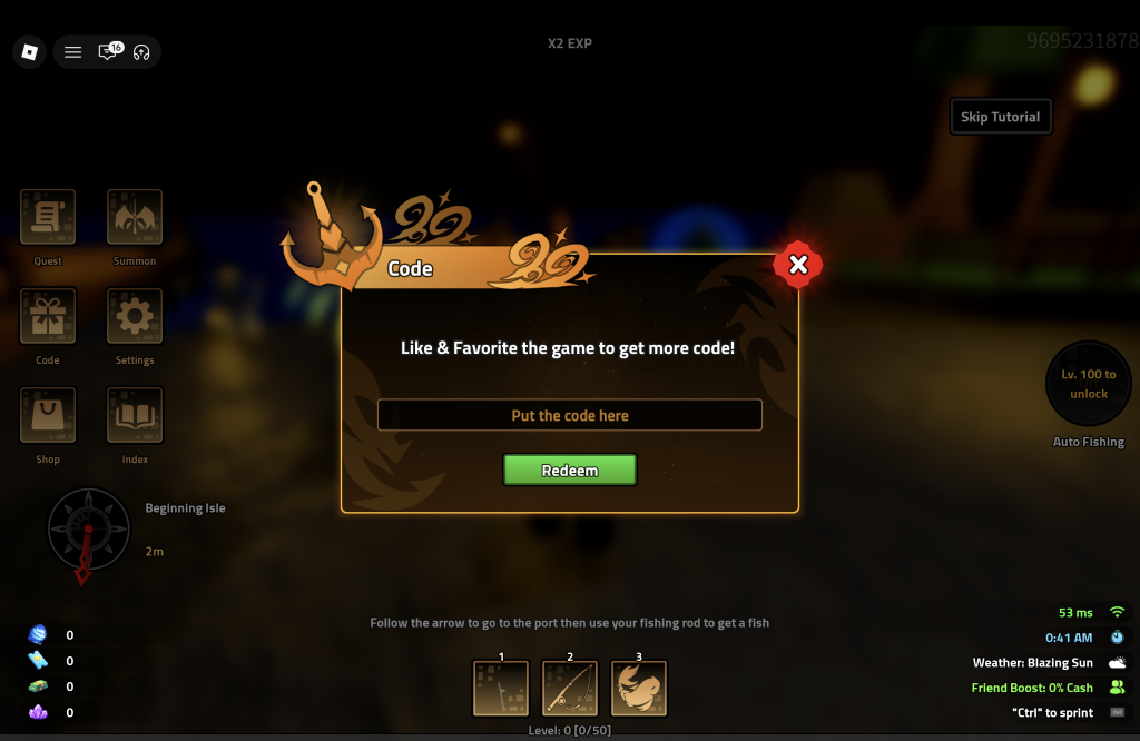 Heavyweight Fishing Codes Redemption Menu