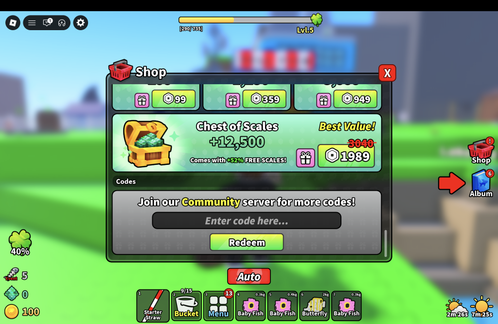 Lake Sipping Codes Menu