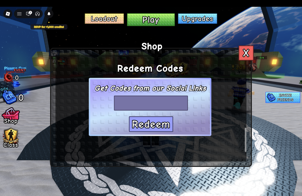 Survive Zombie Arena Codes Redemption Menu