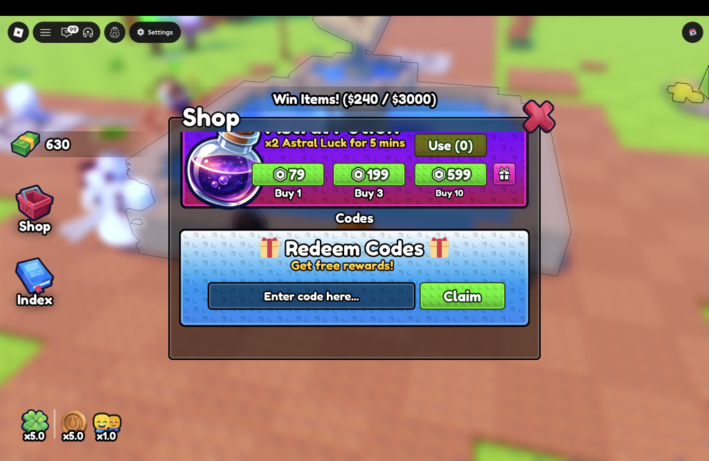 Throw A Coin Codes Redemption Menu