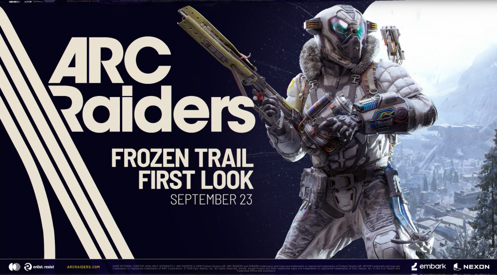 ARC Raiders Frozen Trail key art featuring new enemy and arctic map environment