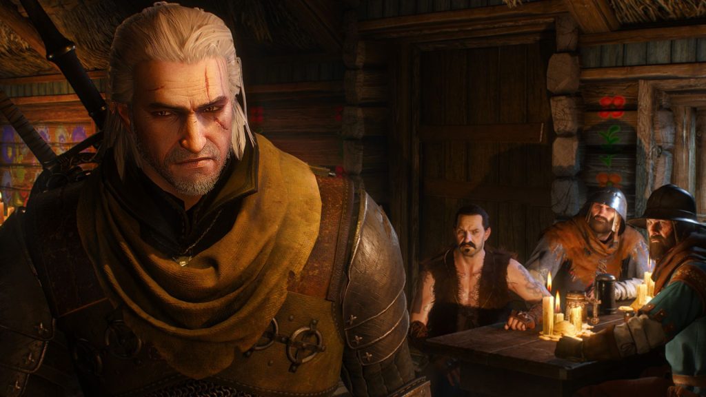 geralt with angry enemies in the witcher 3 remastered