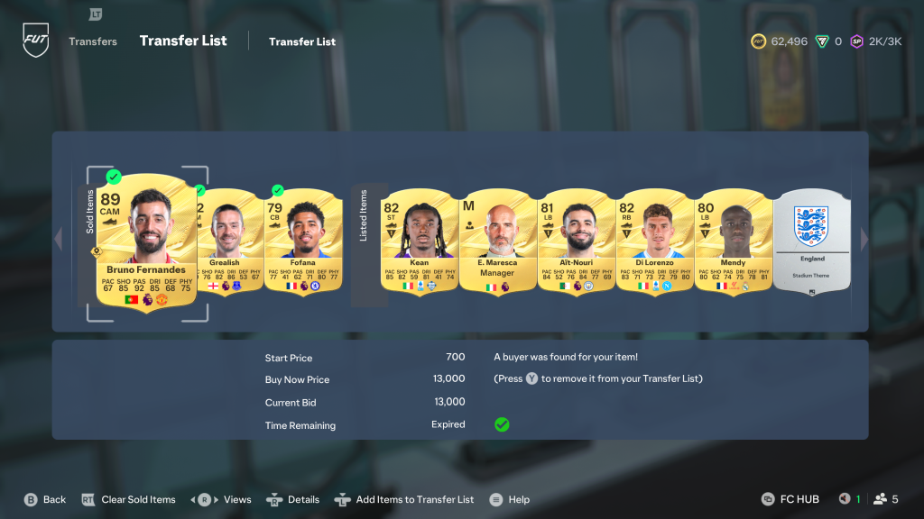 A Transfer Market list in EA FC 27