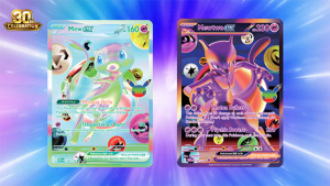 Mew and Mewtwo Futuristic Rare cards in Pokemon 30th Celebration