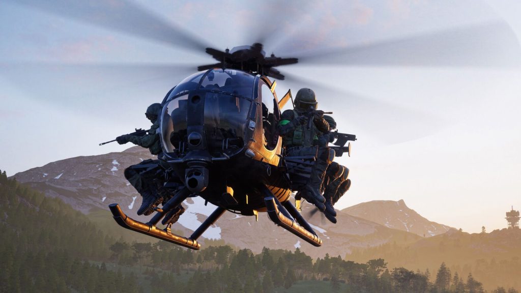 soldiers firing guns from helicopter in wardogs